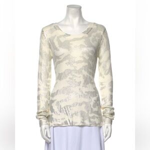 Saks Fifth Avenue Cream and Silver Camo Sweater